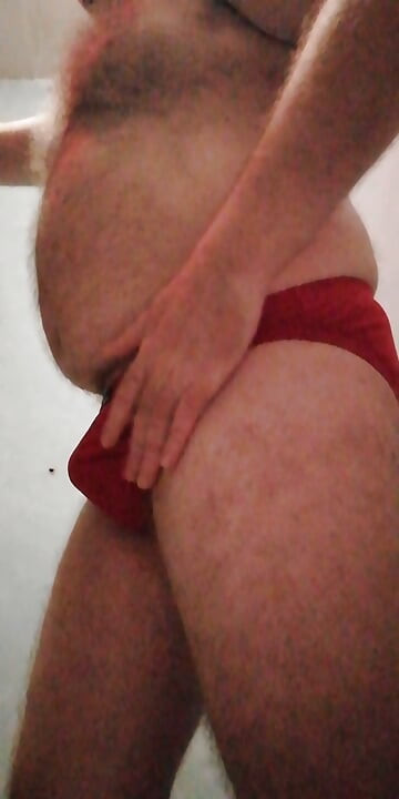 Stroking My Bulge in Tight Red Stepdad Briefs