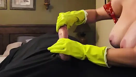 Super CLOSE UP Latex Gloves and Hot Oil POV Edging Penis Massage with HUGE CUM SHOT