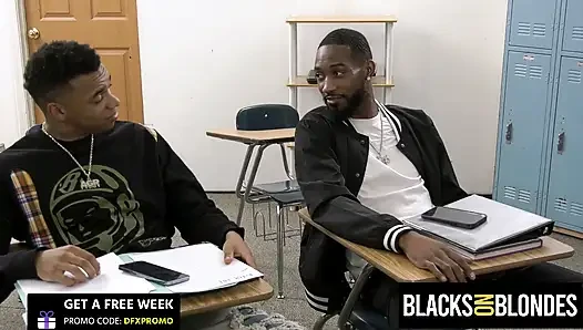 BLACKS ON BLONDES - Night Teacher Has Sweaty Threesome With BIg Dick Students