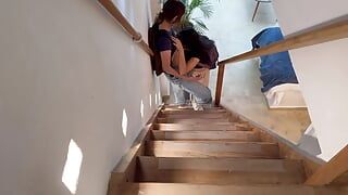 I discover my stepdaughter and her friend fucking on the stairs