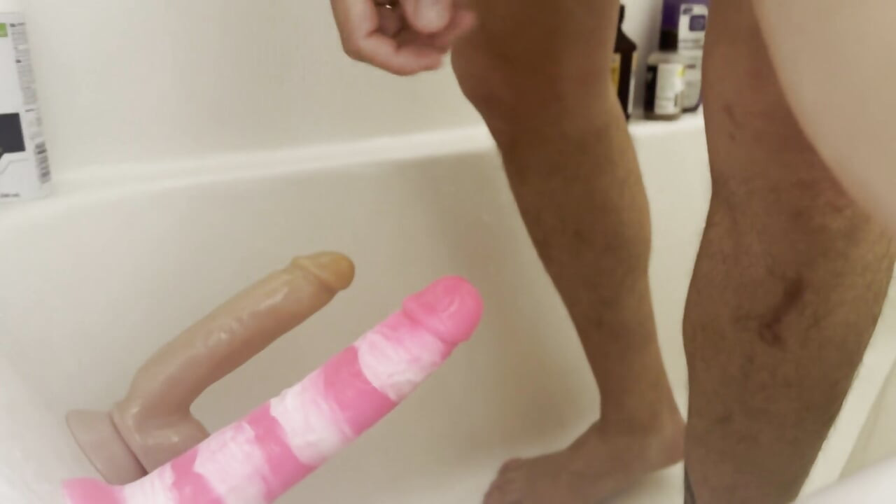 Shower Fun with 2 Big Dildos Fucking My Smooth Hole