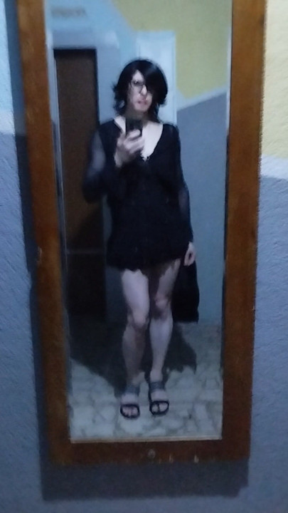 Returning from a walk in a sexy dress