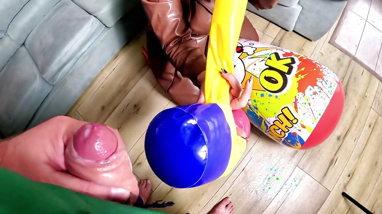 Dominant Leather MILF Inflatable Smash Fetish. Giant Hammer, Doggy, Cum Play and Popping