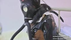 Latex maid with gas mask, femdom and breath play