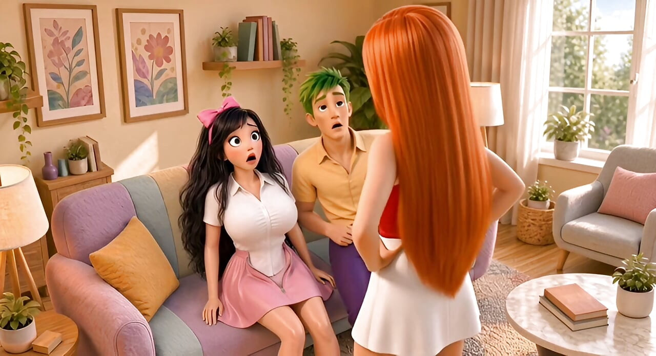 Trio de hermanastra y mejor amiga tienen un trío de tetas más grandes