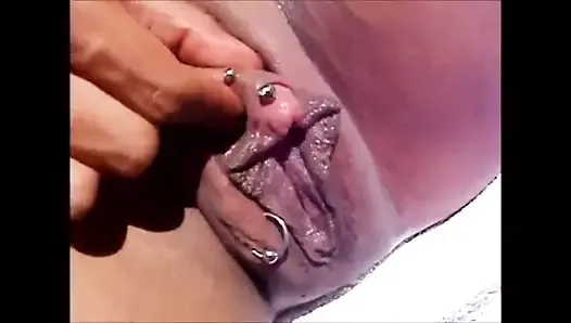 Giant Pierced Clit rubbed and fucked