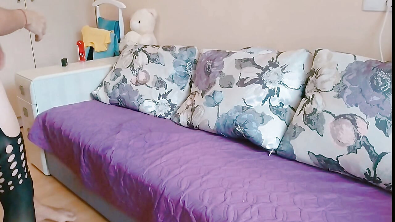 Petite wife 38 years in stockings at the home porno filming