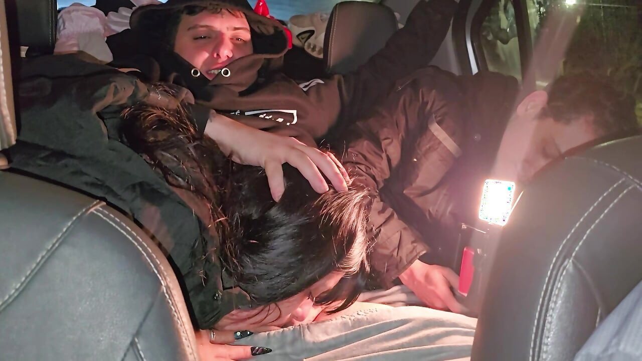 A double blowjob in my friend's car DIRTY MORBID GIRLS