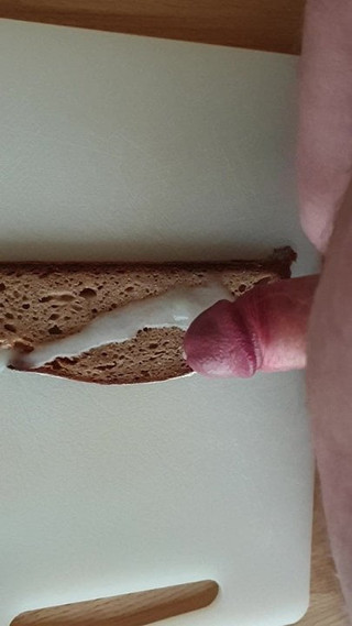 Messy Cumshot on Bread.Stickey Breakfast