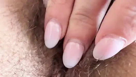 My wife wet pussy, closeup hairy cunt