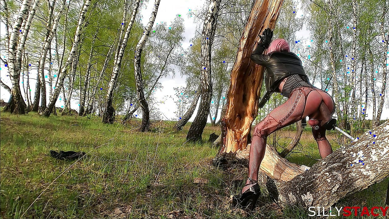 Sissy Stacy Walking Outdoor and Play with Huge Dildo