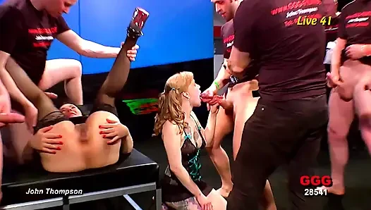 Ggg - Blonde MILF with Big Tits Gets Gangbanged by a Group of Guys in the Club - Ggg in Live Show