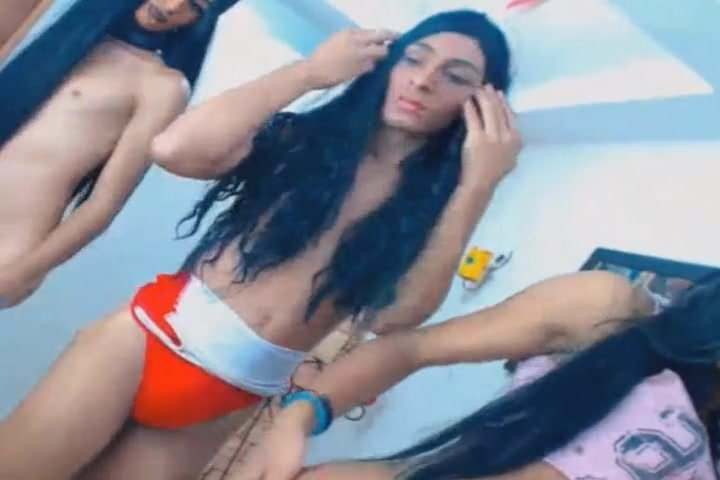 Awesome Three Tranny Strip and Masturbate Cock