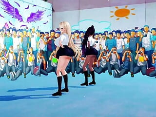 2 Huge Tits Schoolgirls Dancing + Gradual Undressing (3D HENTAI)