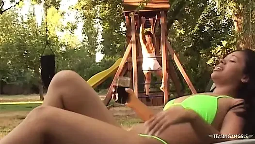 Just lesbian girls enjoying the outdoor and getting frisky together