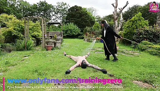 Training Zero Outdoor Femdom Bondage - Keeping Him Under Control All Day