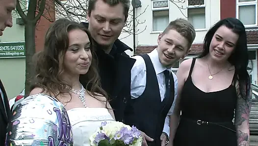 Sensational brunette babe gets fucked in wedding dress