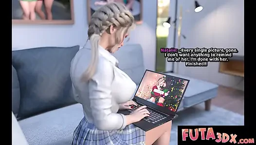 Futa 3dx - cewek hot rambut pirang lagi asik nyepong dan ngentot kontol besar futa brunette