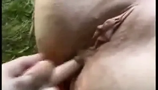 Big titted MILF outdoor with banana and cock anal