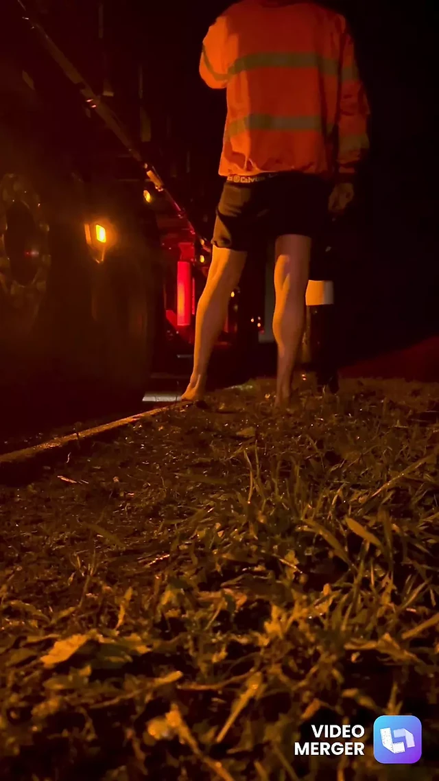 Naked trucker at roadside