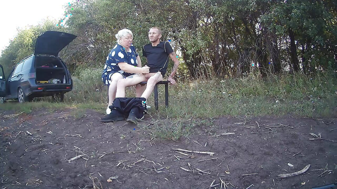 Mother-in-law in a public park jerks off my dick until I cum