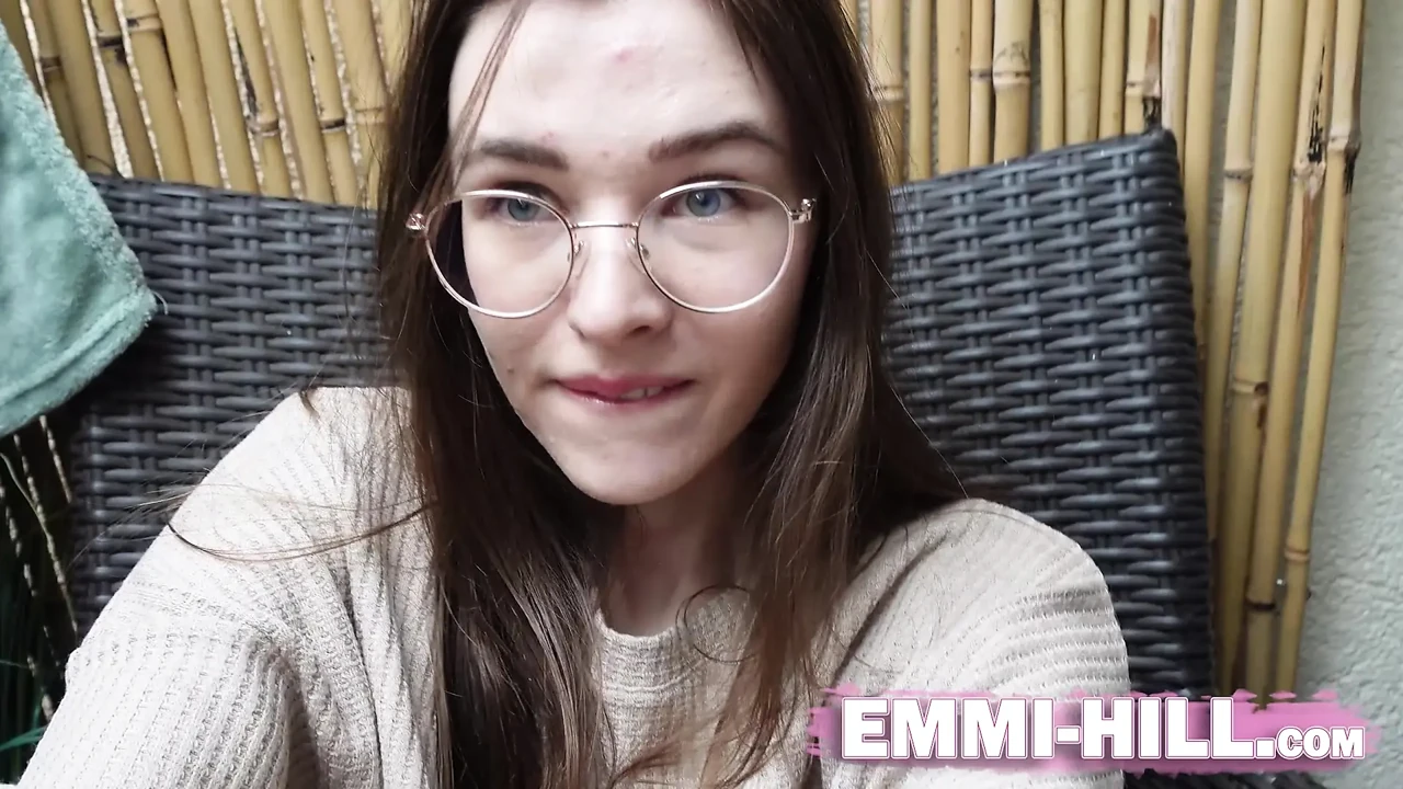 Skinny Bitch with small tits fucks herself on balcony for the neigboors