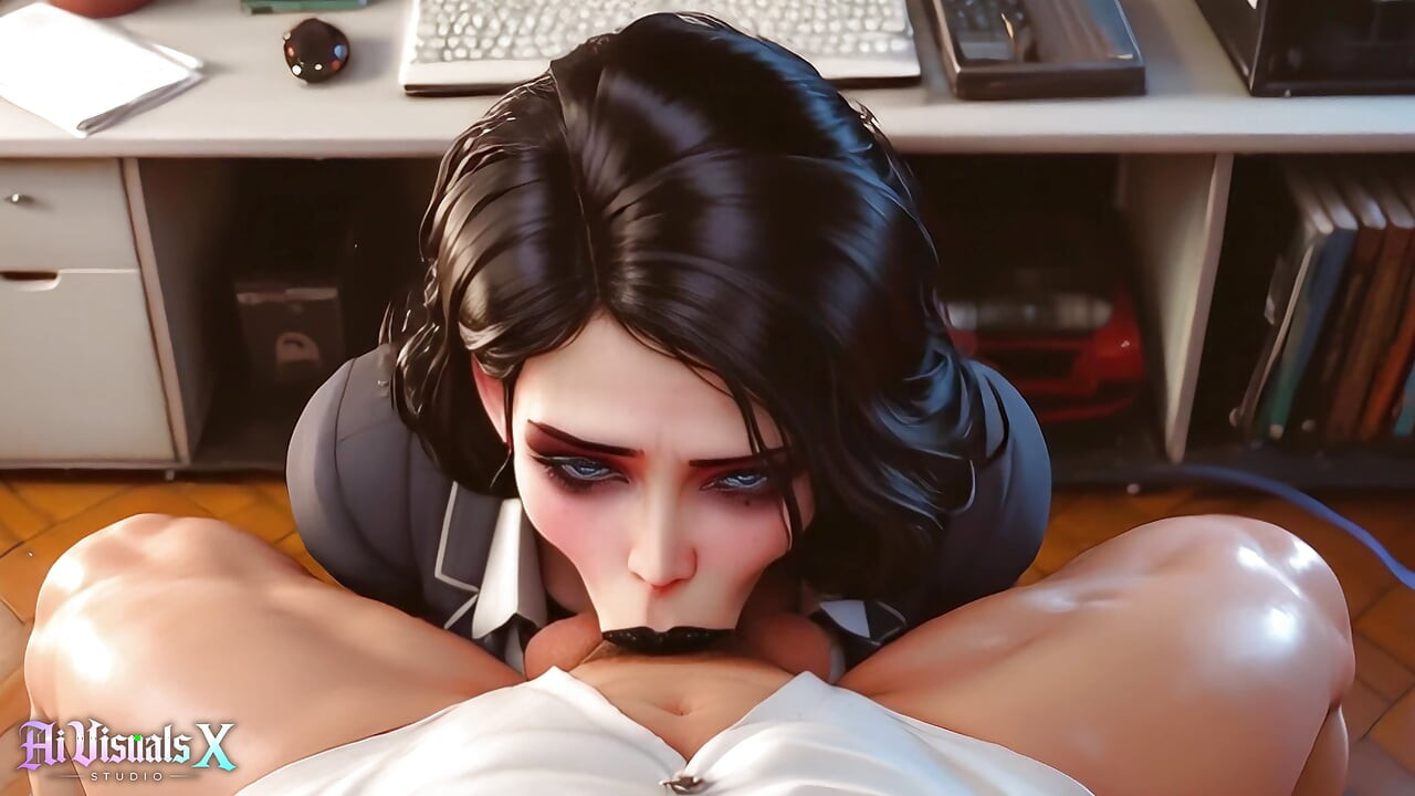 Every Boss’s Dream - Goth Secretary Relaxes Him Before the Meeting (AI Generated)