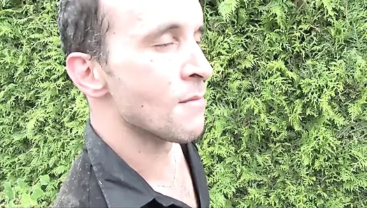 Young brunette outdoor ass fucked in a garden