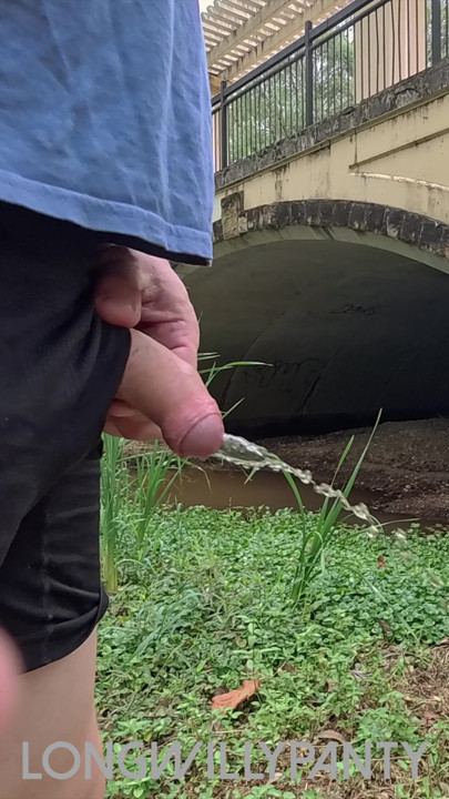 Straight amateur guy walks with dick poking out of exposed shorts