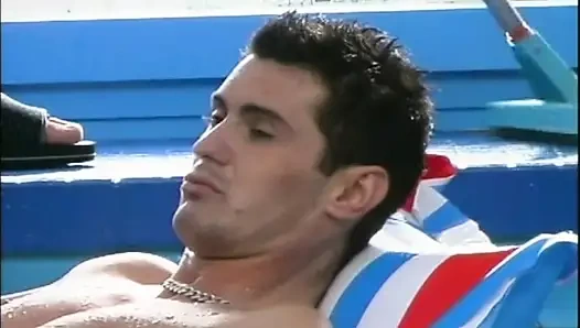 Beautiful Teen with Tight Pussy Fucked in the Pool and Cumshot by Two Big Cocks