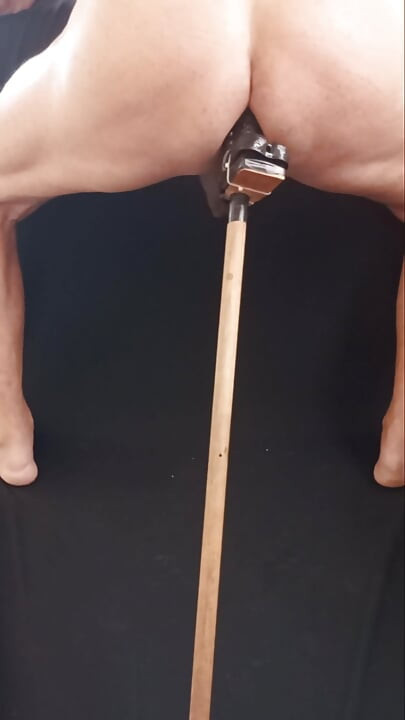 Satisfying my asshole with a dildo enlarged by rough rings