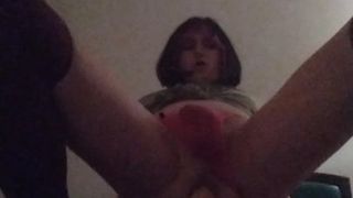 Fucking my horny hole with a huge strapon