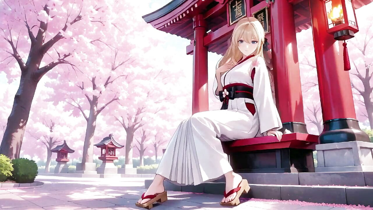 Blonde Kimono Girl! Fra kirsebærblomstens helligdom til soveværelset, sort blondekontrast!