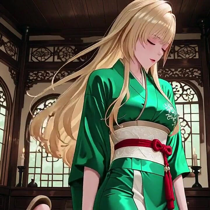 Lazy Japanese Corridor Morning, She Breathes Heavy Touching Her Chest with a Hazy Gaze Waiting for Your Touch