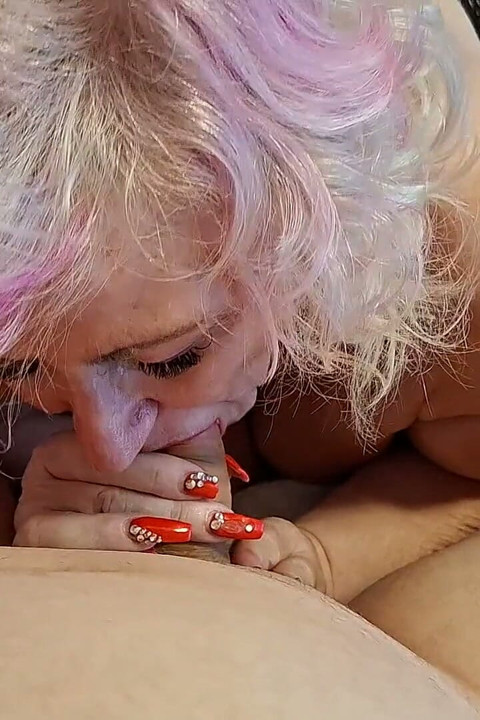 Pink Haired Mature GILF Worships Thick Cock Eagerly