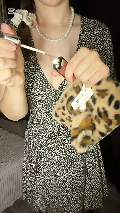Schoolgirl bought new stockings, dresses up and masturbates