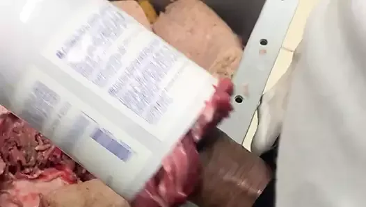 Meat masturbator and cum at work