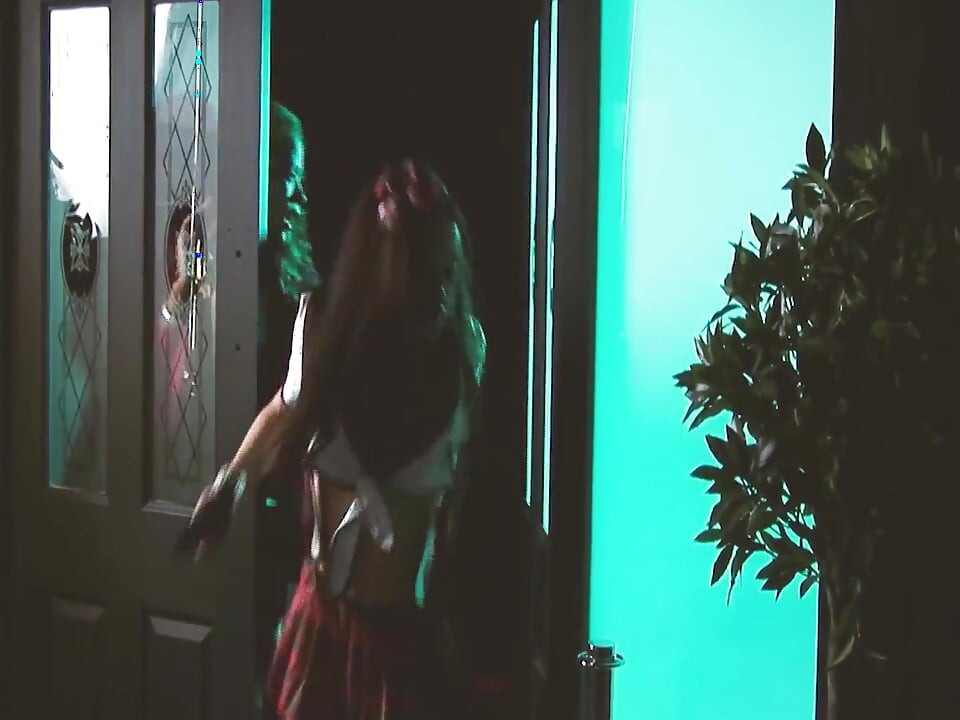 Booty Threesomes Scene-4 Hot Brunette girls Fucking in the Alley with a Latex Masked Man