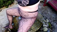 Wet Play in Pantyhose  - Outside -
