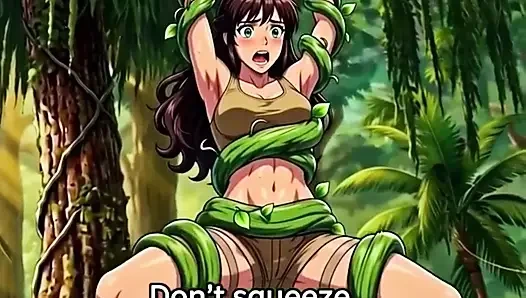 Explorer girl bound in teasing vines that give her  Bound in teasing vines that  intimate pleasure