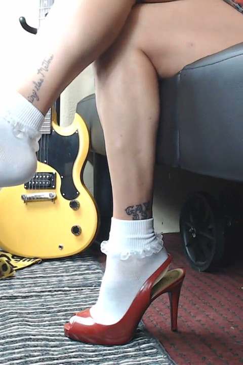 Dangling red sling backs ruffled socks