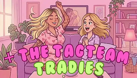 Gelangweilte, geile mitbewohner stellen tag-team-tradies ein