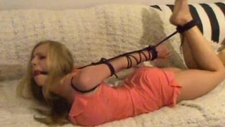 hogtied blonde on couch