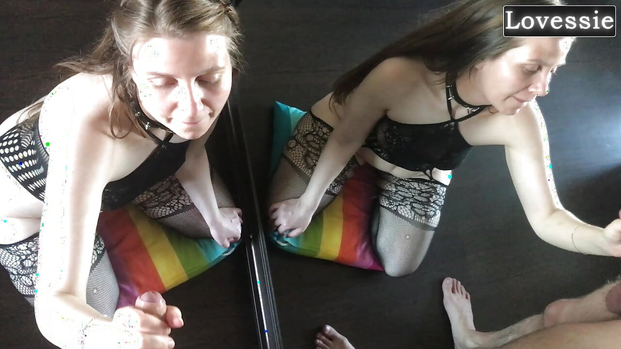 A sexy MILF's mirror image gets fucked in the mouth and doggy style - sex in front of the mirror - Lovessie