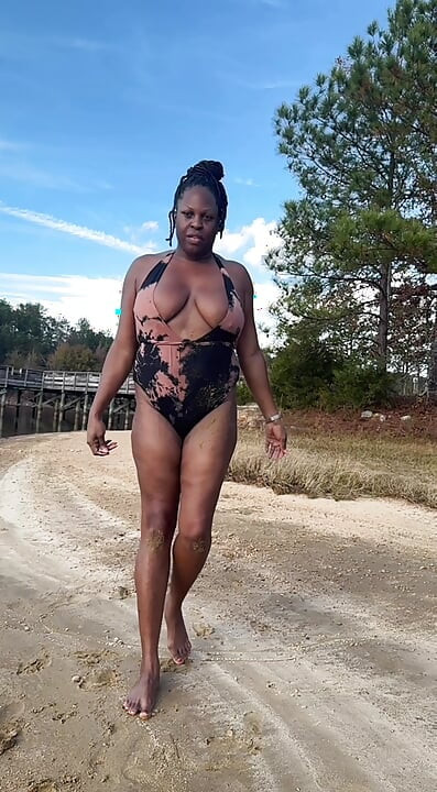 EBONY COUGAR ENJOYING THE SUN IN SWIMSUIT!