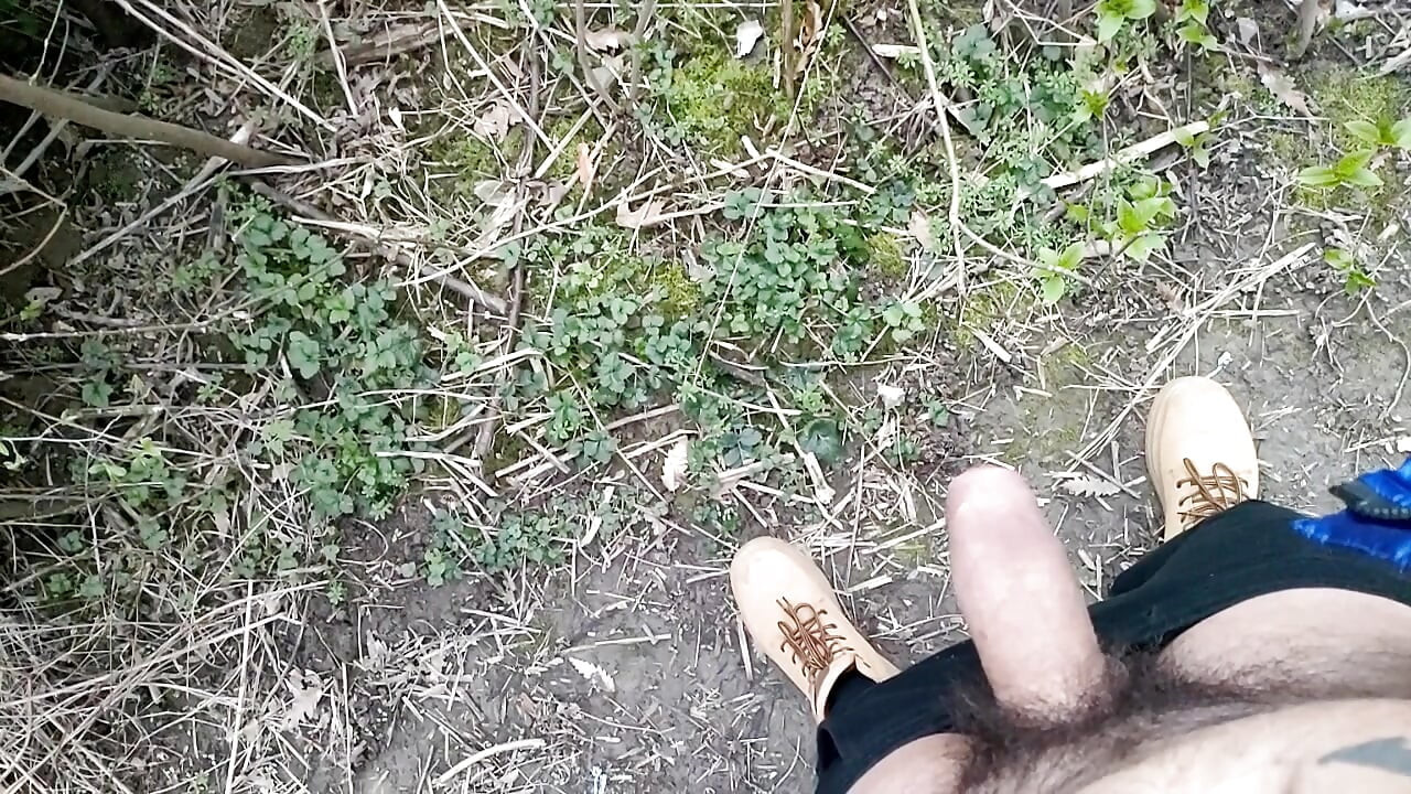 Long Piss in Slow Motion From Uncut Hairy Cock Outdoor