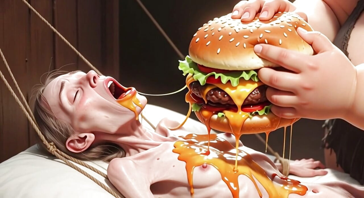 Extremely Skinny Girl Fed by Massive SSBBW - Extreme Feederism Contrast