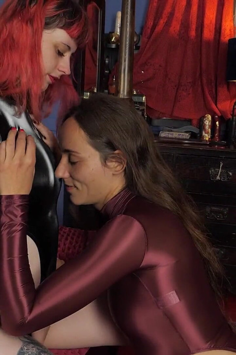 Tight Spandex. Wet Fingers. Porcelain Victoria Cums as Slave Mila Worships Her Leotard-covered Ass