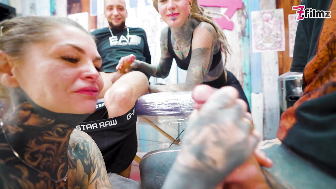 Tattooed Couple Fuck with Big Cocks Merry Gets Inked Foursome