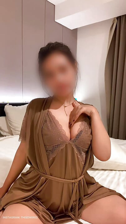 Horny Woman Wears Brown Lingerie Opens Wide Legs and Rubs Her Hairy Pussy
